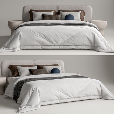 现代白色双人床su模型