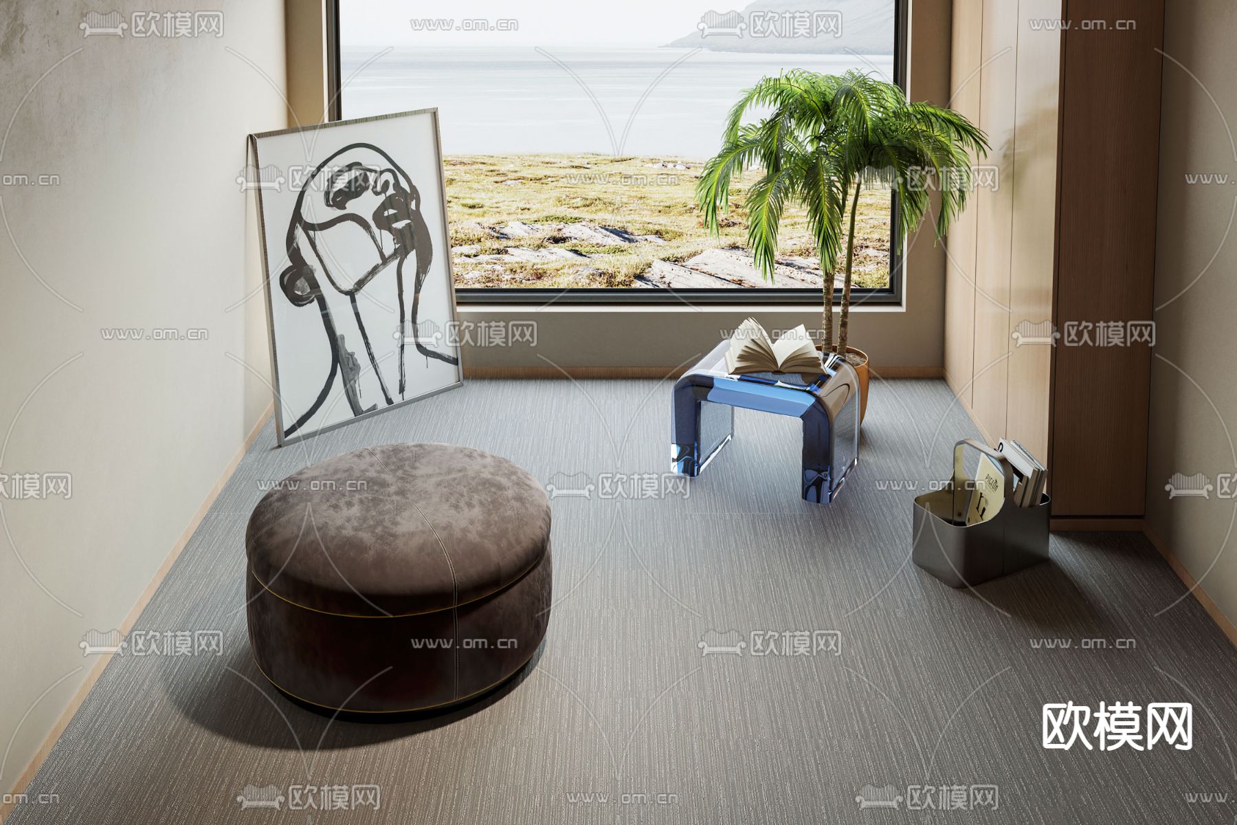 cassina 现代圆形脚踏su模型下载（渲染图1）