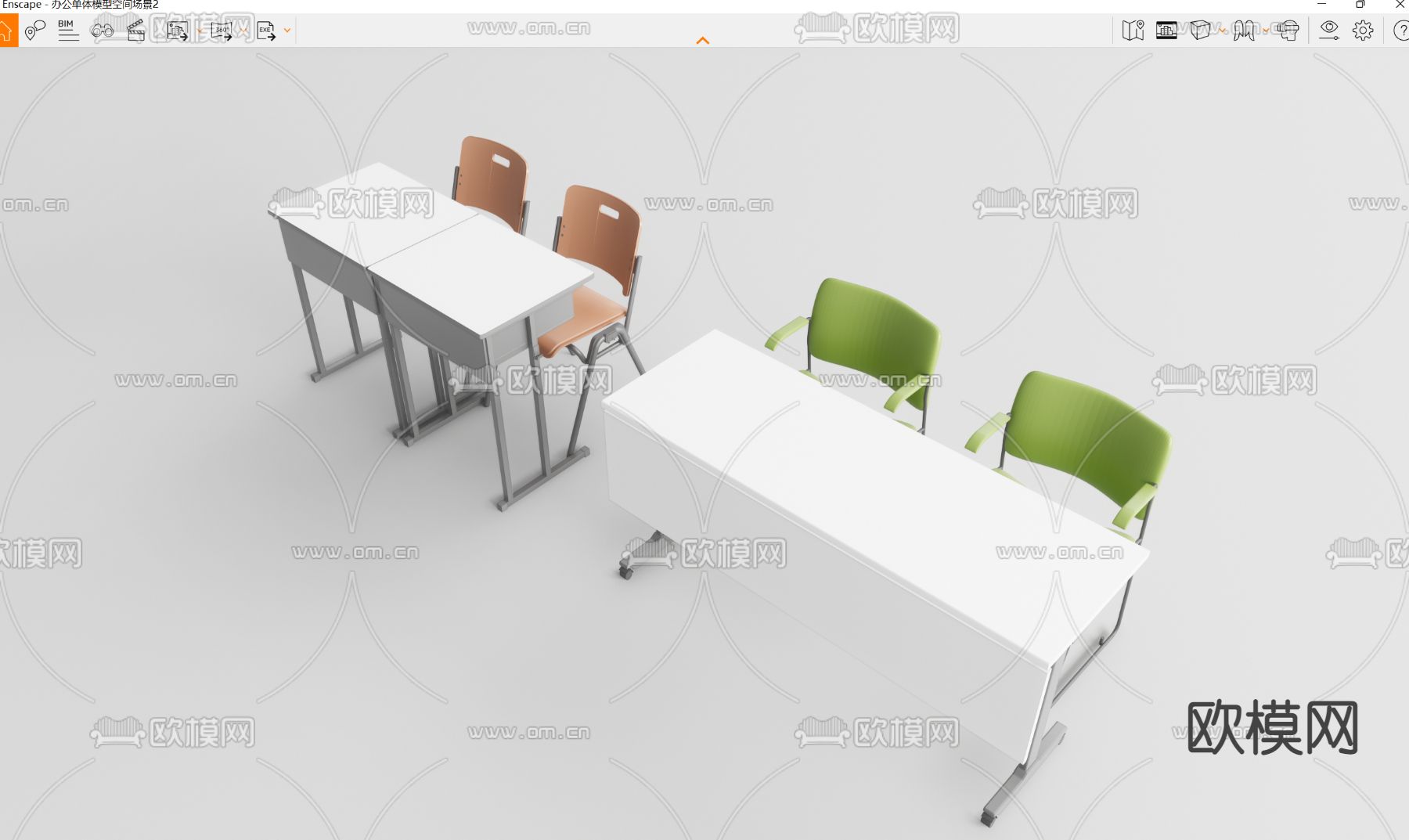 现代课桌椅su模型下载（渲染图4）