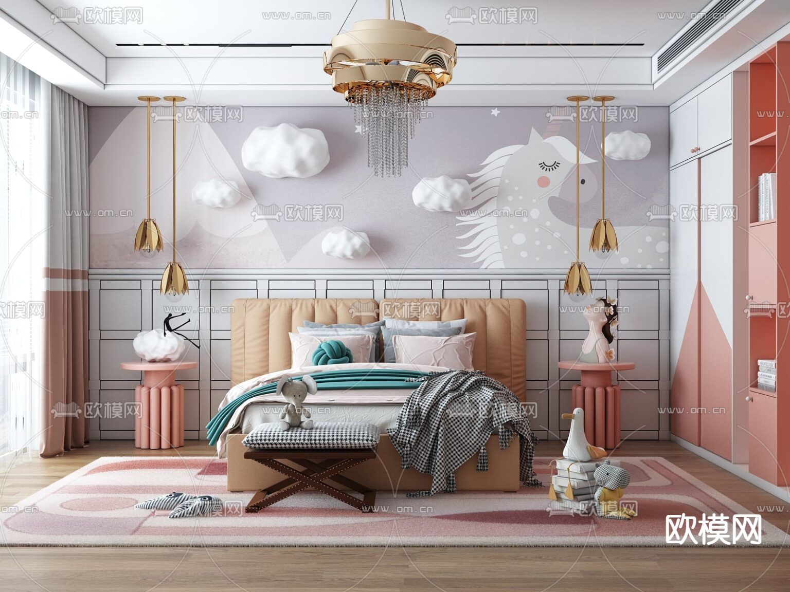 北欧简约创意儿童房免费3d模型下载