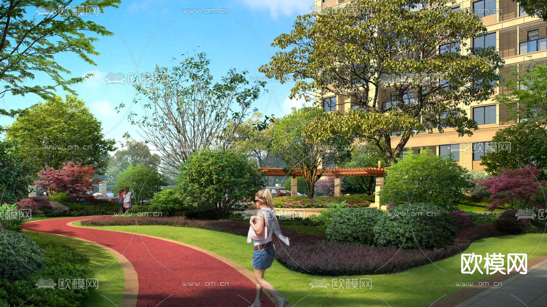 现代小区公园园林景观psd下载_ID12096430_3dmax免费模型-欧模网