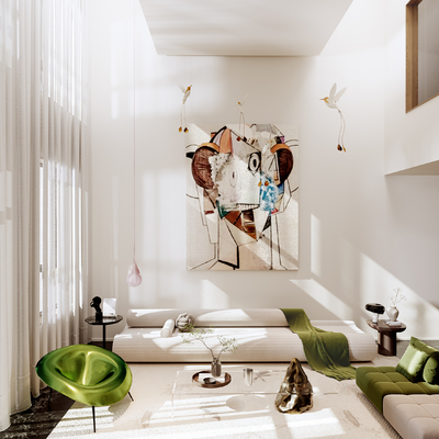  现代别墅大堂餐厅su模型 