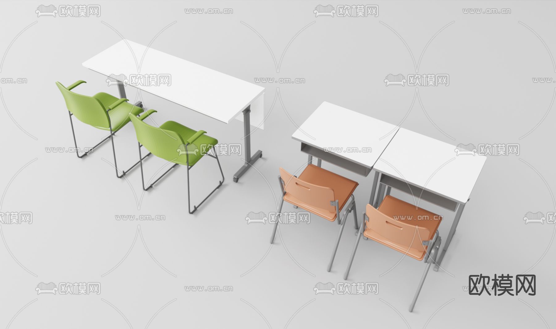 现代课桌椅su模型下载（渲染图2）