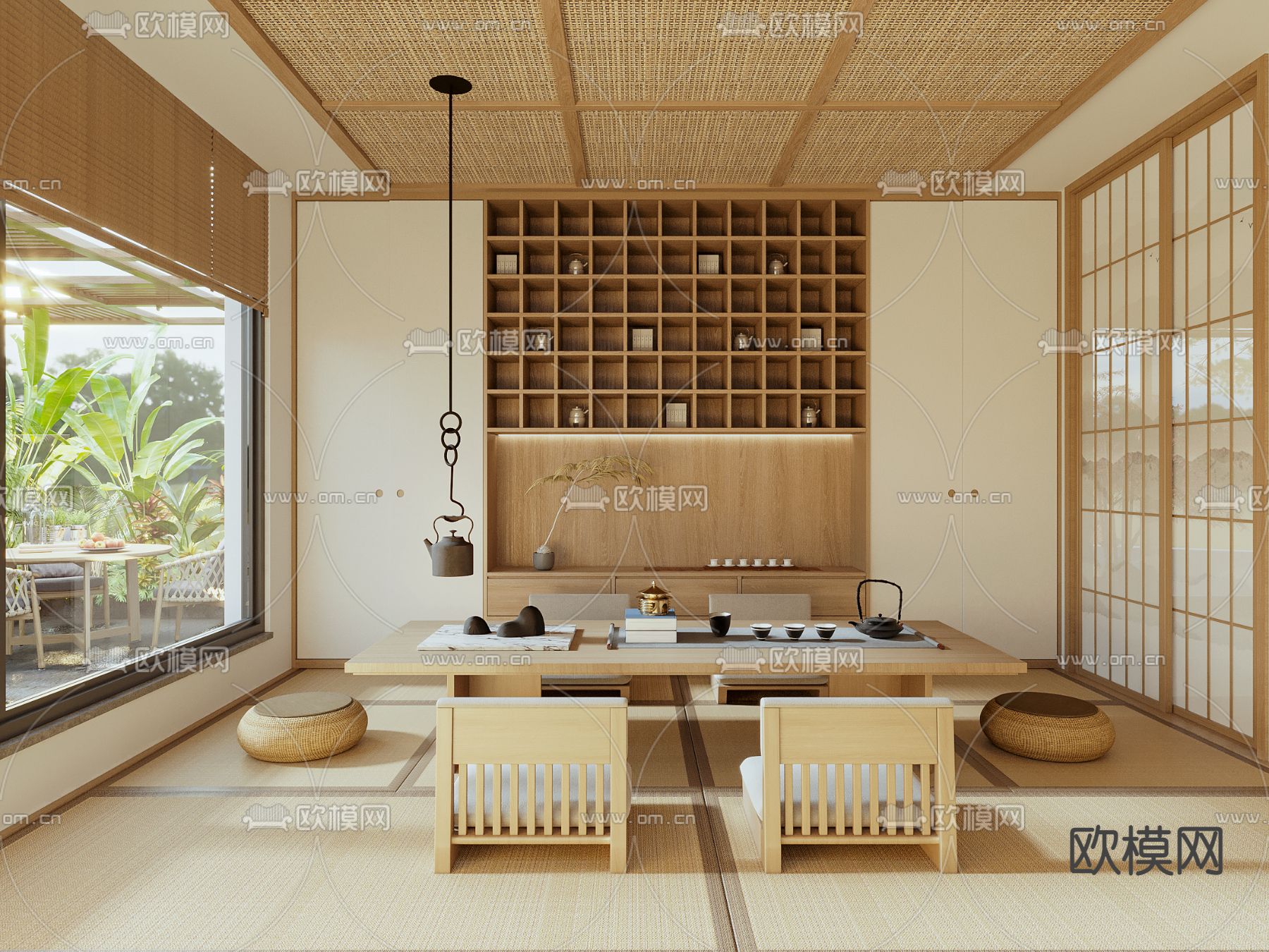 日式榻榻米茶室su模型下载（渲染图1）
