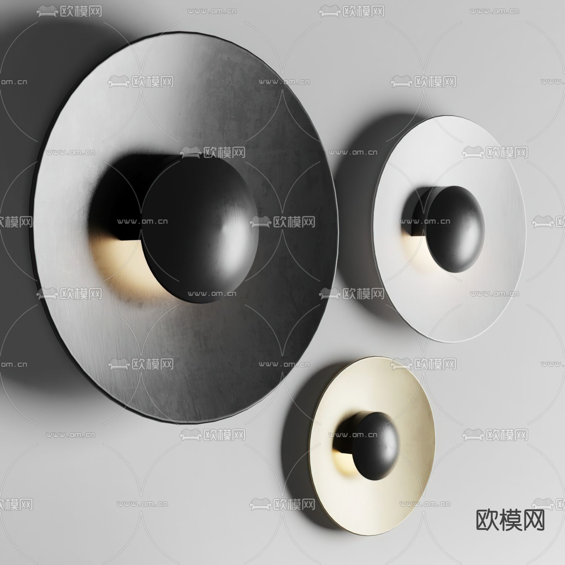 现代圆盘壁灯3d模型下载（渲染图2）