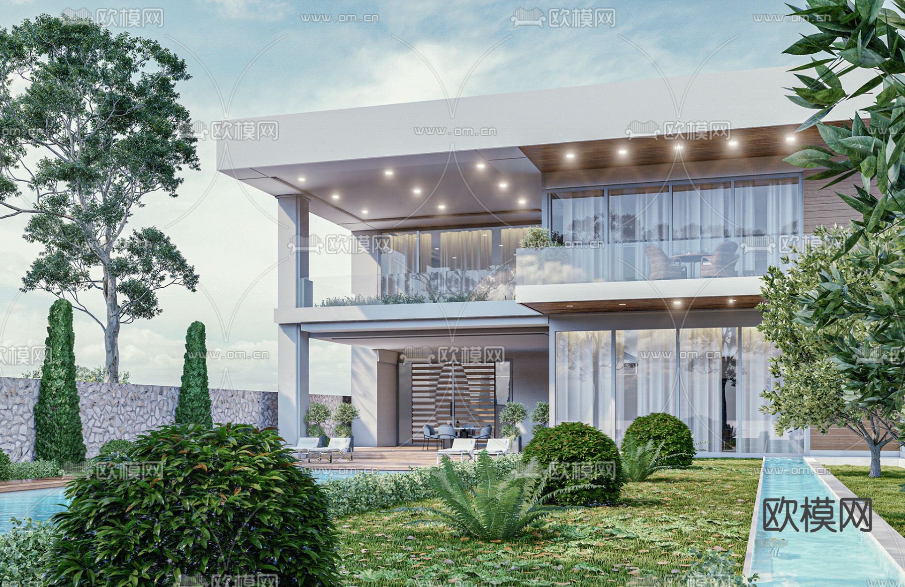 现代别墅外观su模型下载（渲染图3）