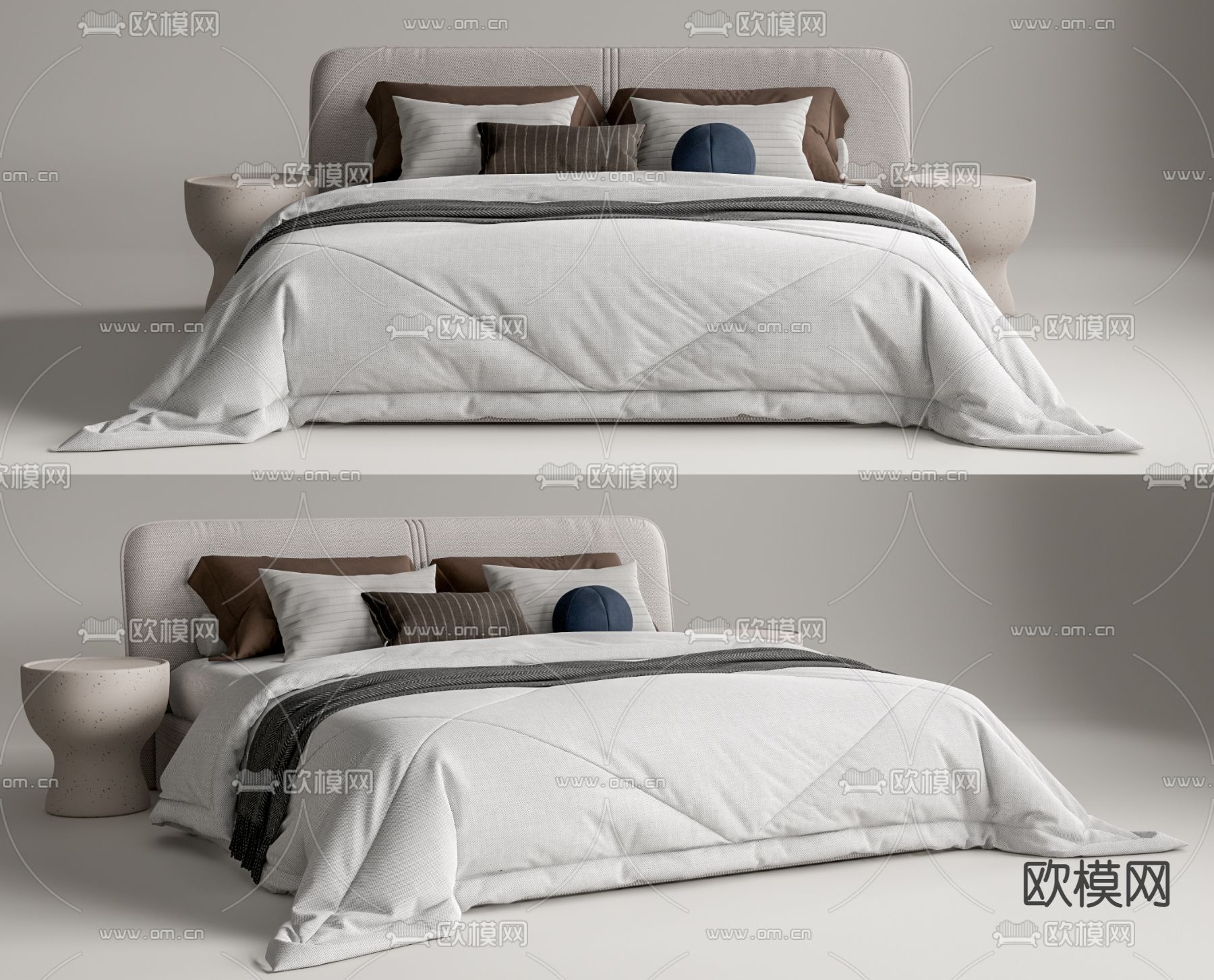 现代白色双人床su模型