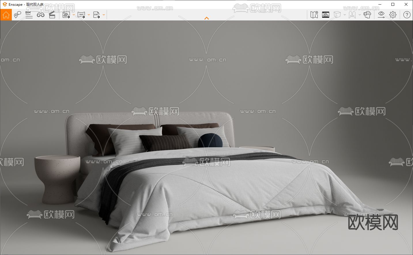 现代白色双人床su模型