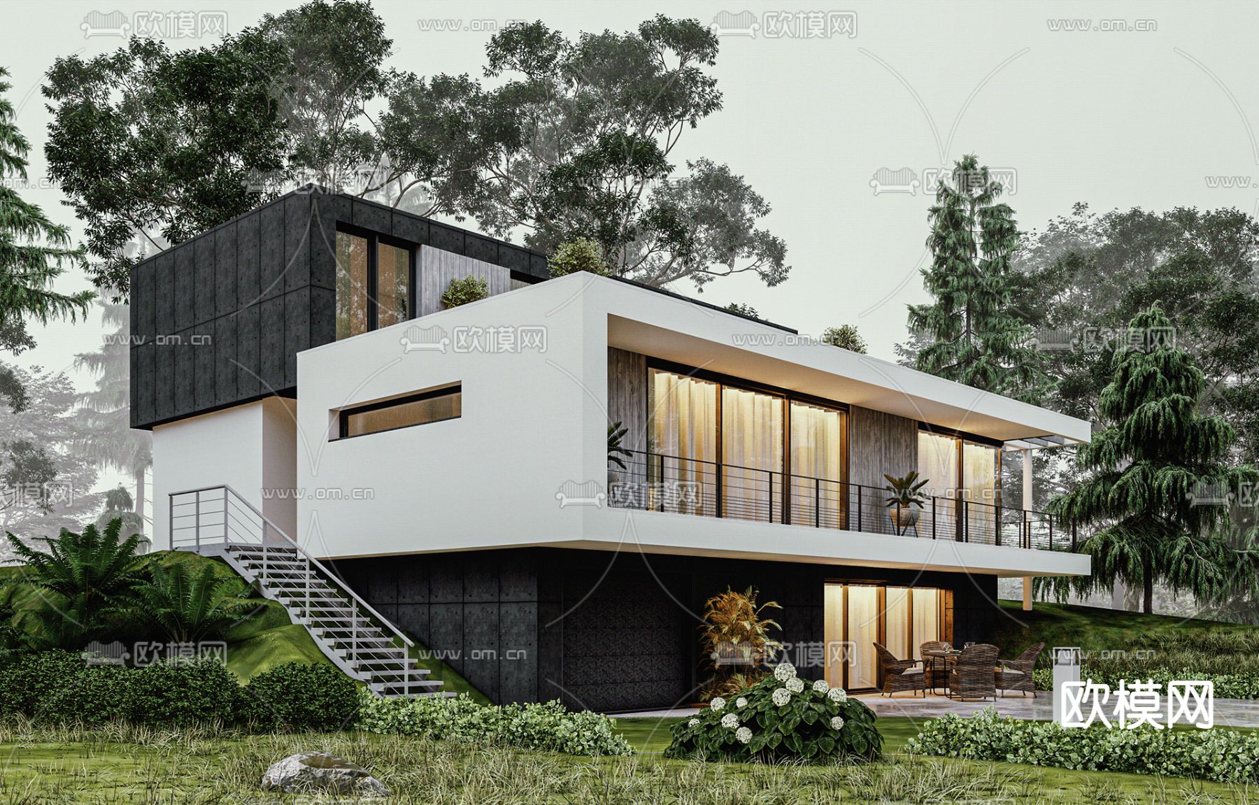 现代独栋别墅su模型下载（渲染图3）