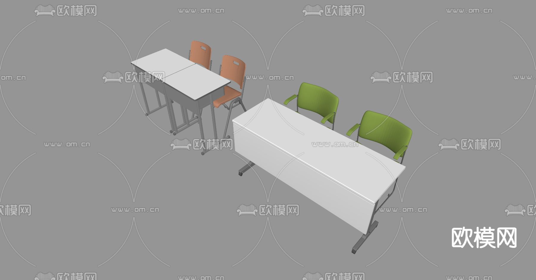 现代课桌椅su模型下载（渲染图3）