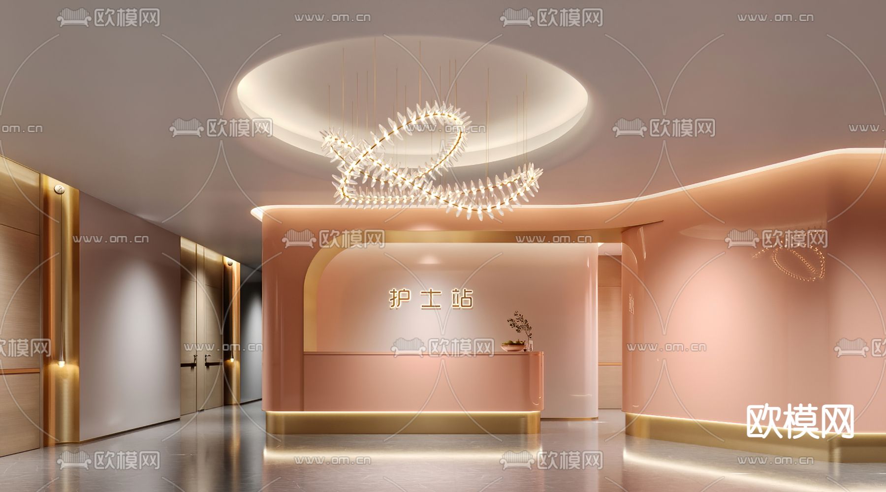现代轻奢医院护士站接待台3d模型下载