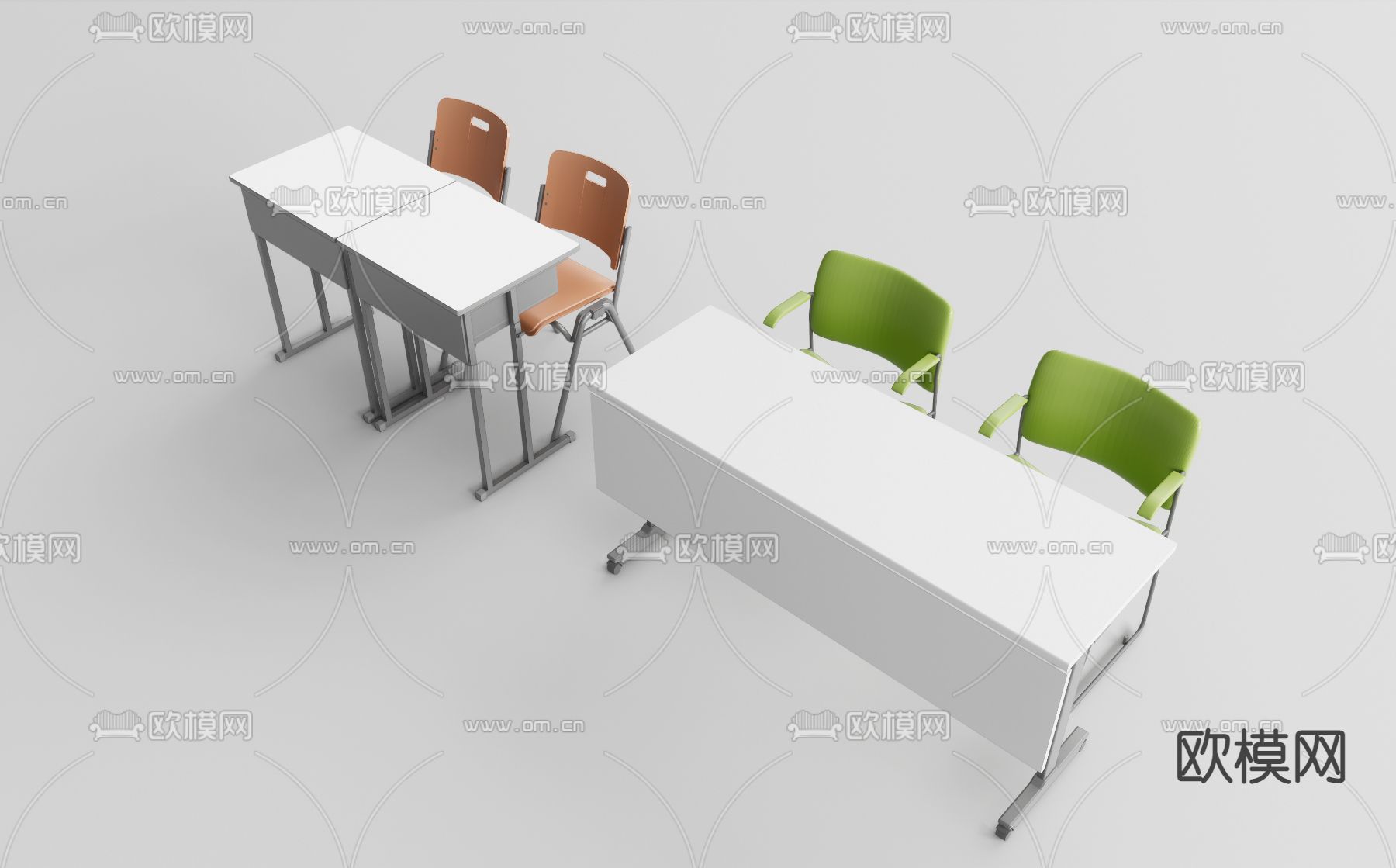 现代课桌椅su模型下载（渲染图1）