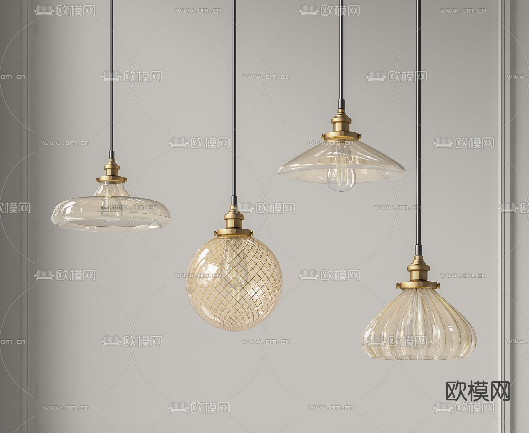 工业风玻璃灯罩吊灯3d模型下载
