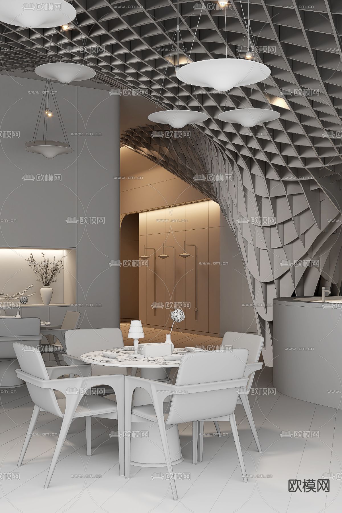 KLID达观 现代售楼处洽谈区3d模型下载（渲染图3）