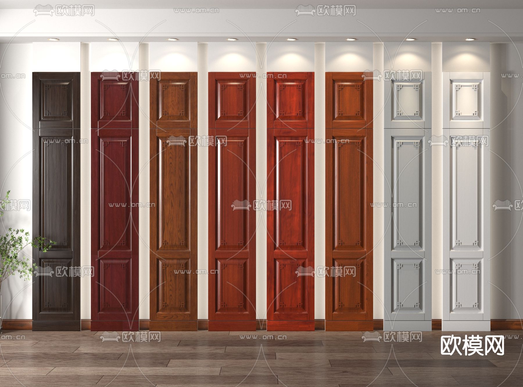 中式实木柜门3d模型下载