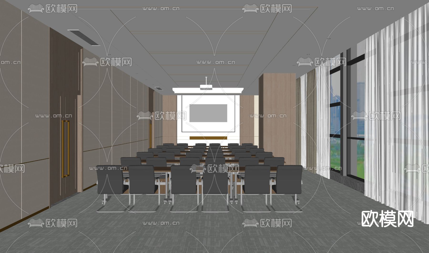 现代会议室su模型下载（渲染图2）