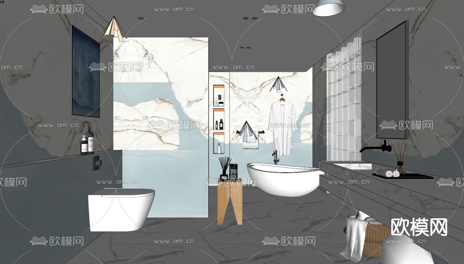 现代卫生间浴室su模型下载（渲染图2）