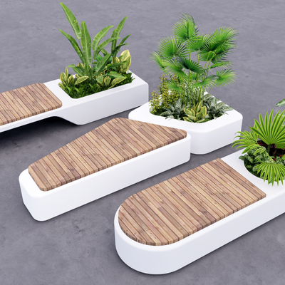  现代树池公共椅子su模型 