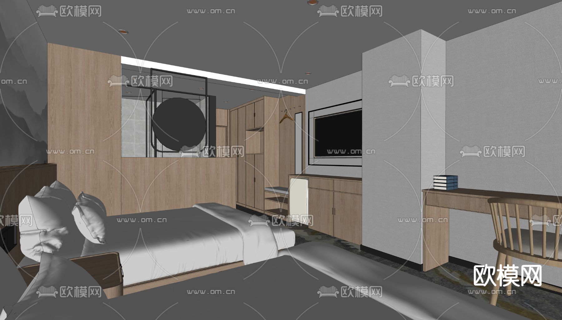 现代酒店客房su模型下载（渲染图3）