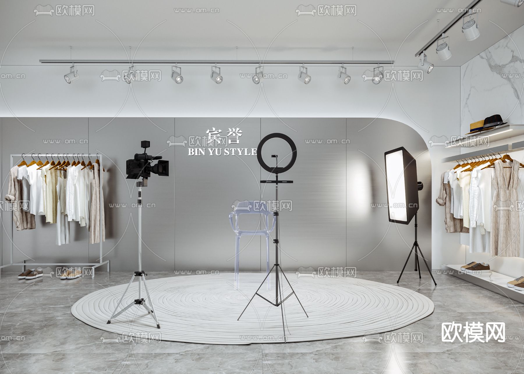 现代直播间su模型下载（渲染图1）