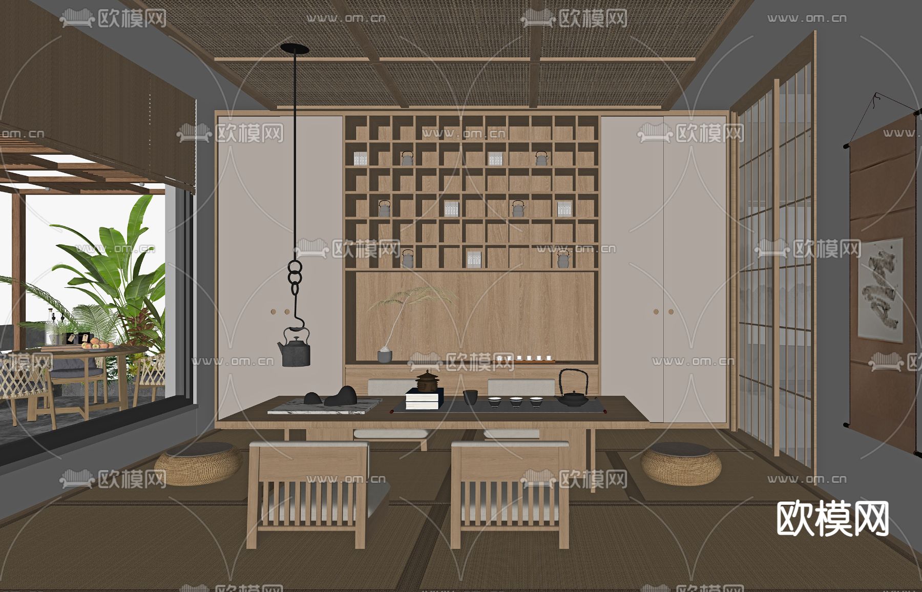 日式榻榻米茶室su模型下载（渲染图2）