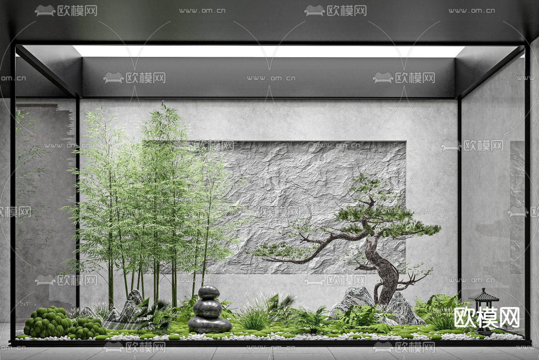 新中式枯山水庭院小品su模型下载_ID12091162_sketchup模型下载-欧模网