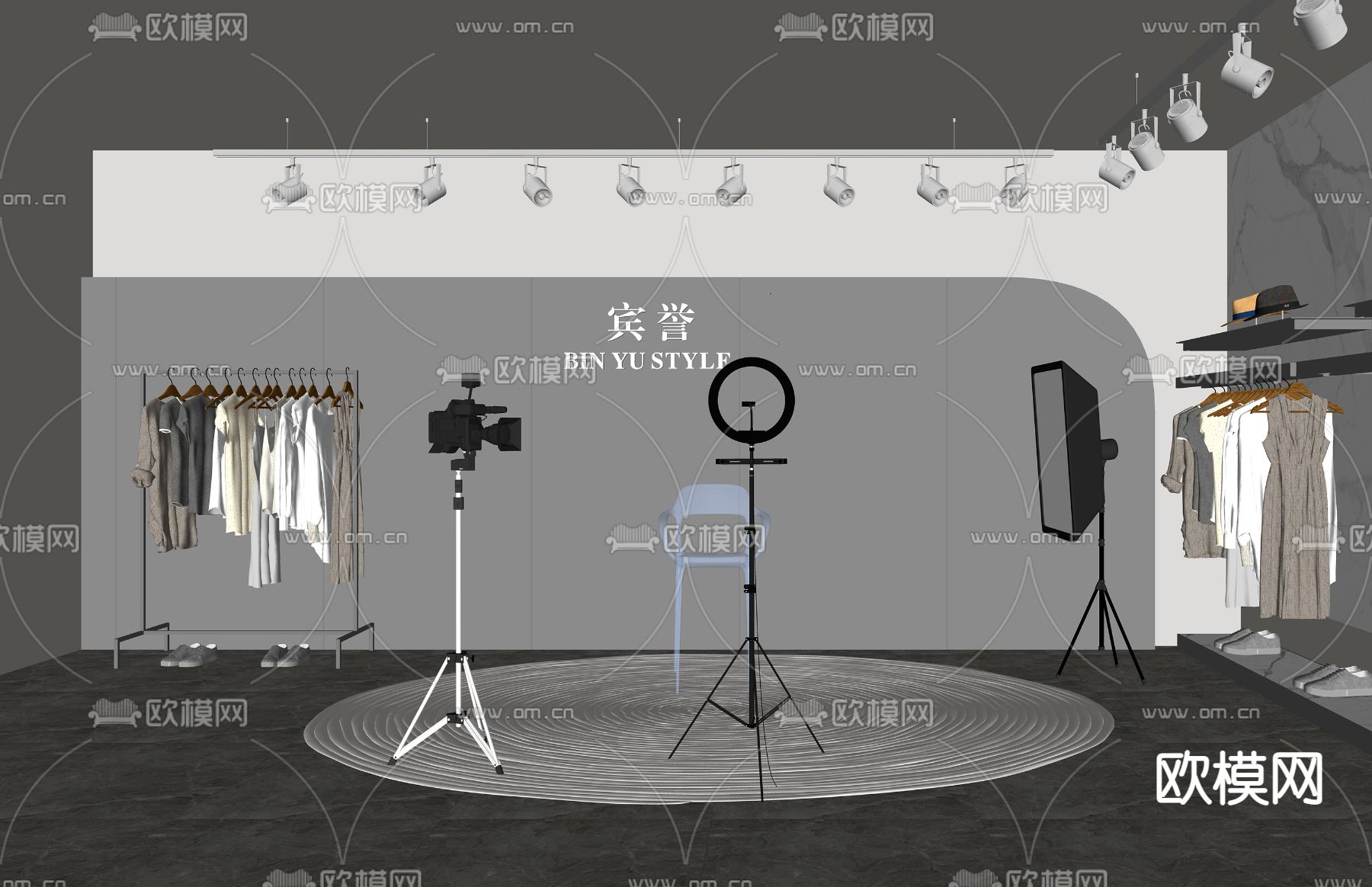 现代直播间su模型下载（渲染图2）