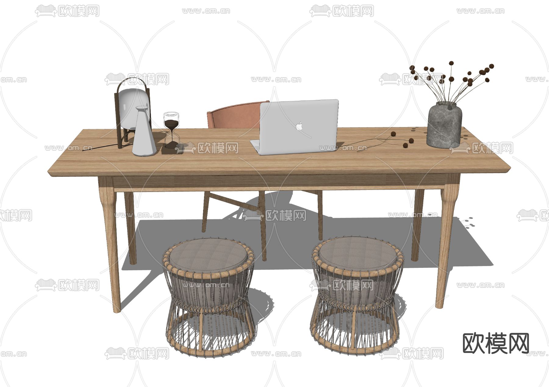 现代书桌椅su模型下载（渲染图2）