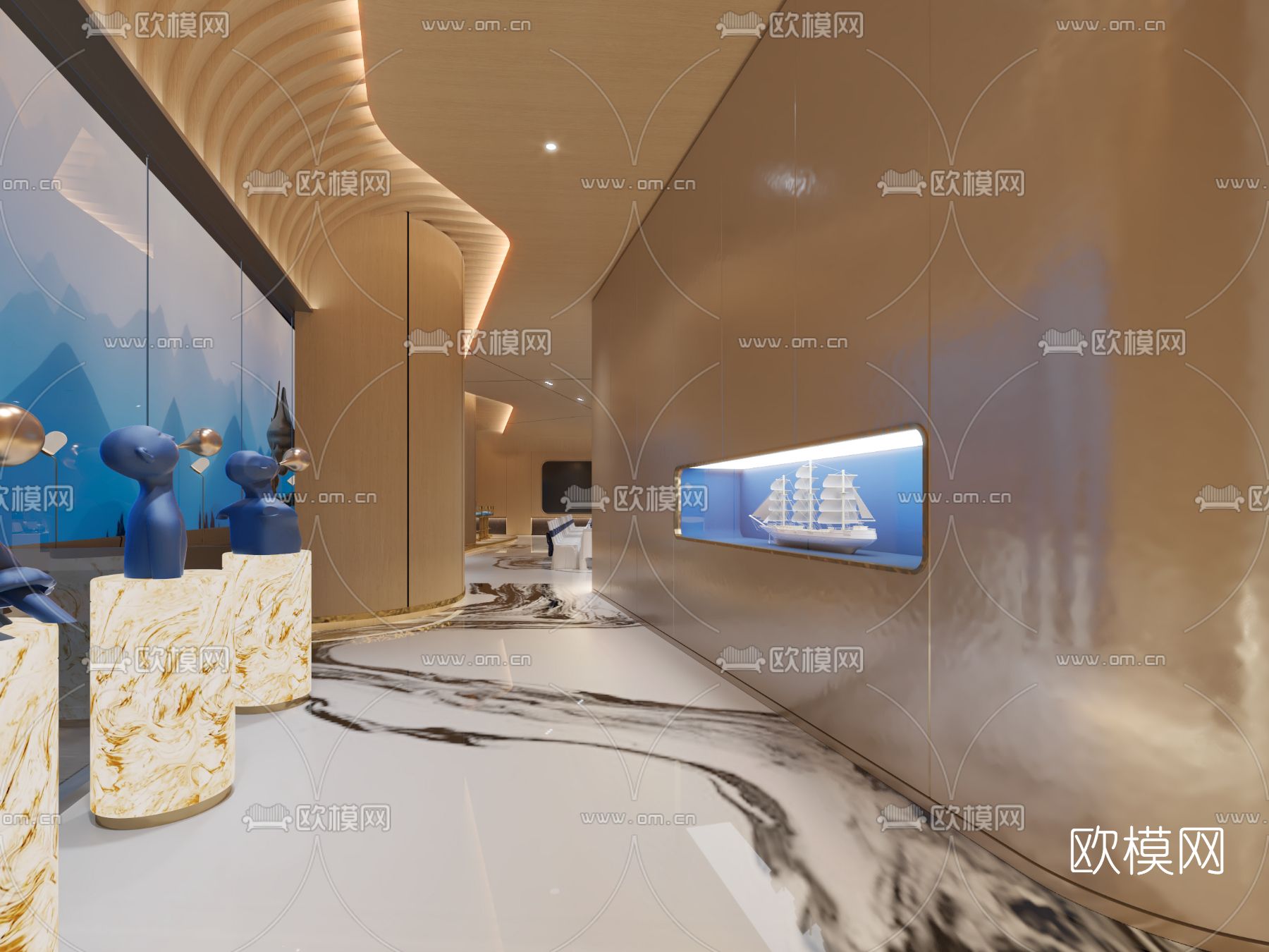 现代轻奢酒店餐厅包房3d模型下载（渲染图4）