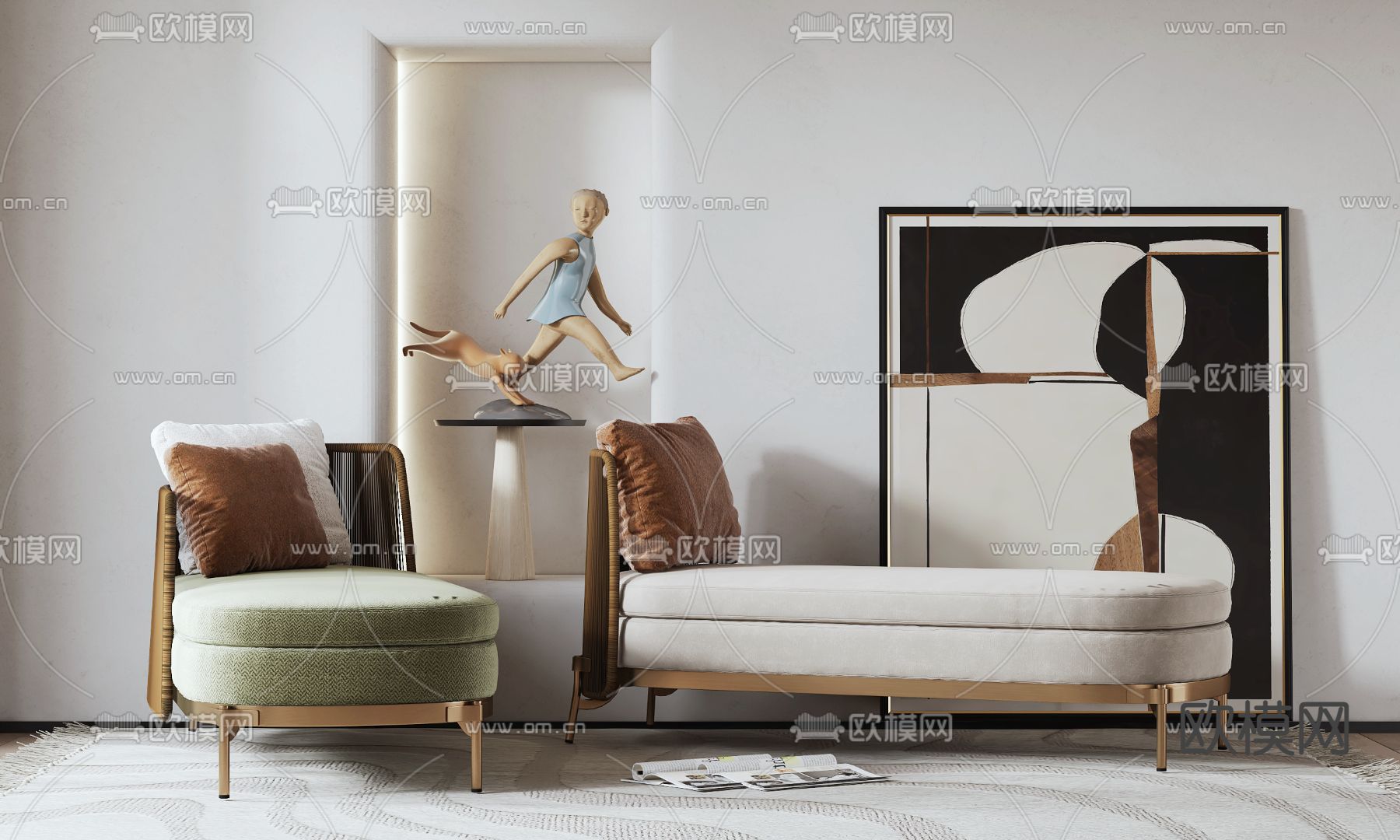 现代白色贵妃椅3d模型下载（渲染图2）