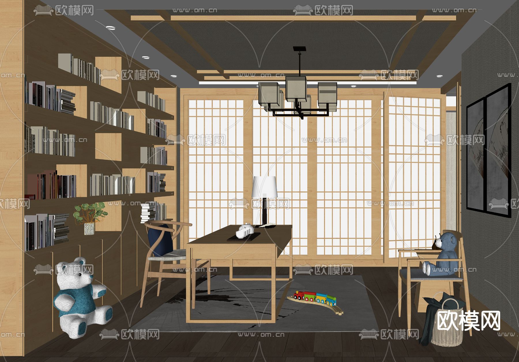 日式书房su模型下载（渲染图2）