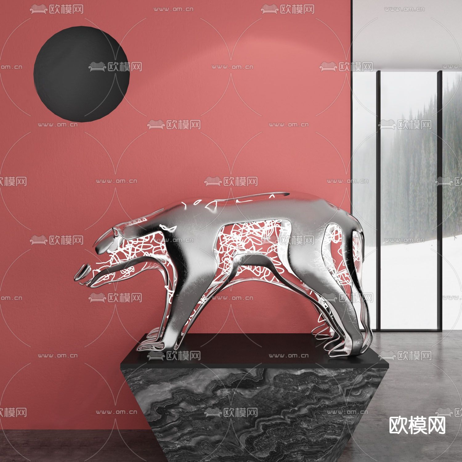 现代金属熊雕塑su模型下载_ID12093059_sketchup模型下载-欧模网