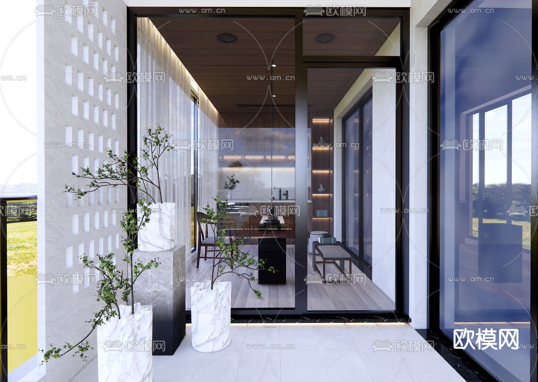 新中式茶室su模型下载（渲染图3）