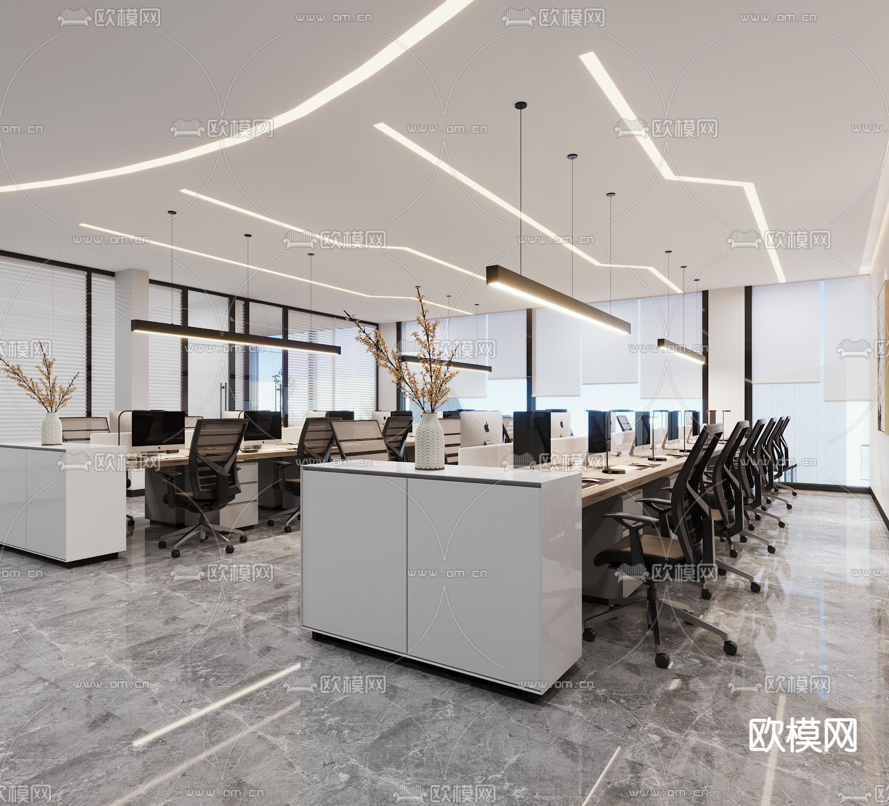 现代公司接待大堂敞开式办公区3d模型下载（渲染图2）