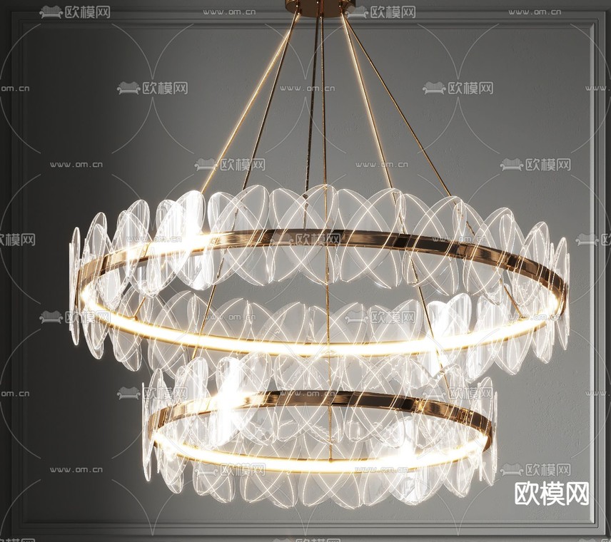 现代环形叶片金属吊灯3d模型下载_ID12094533_3dmax免费模型-欧模网