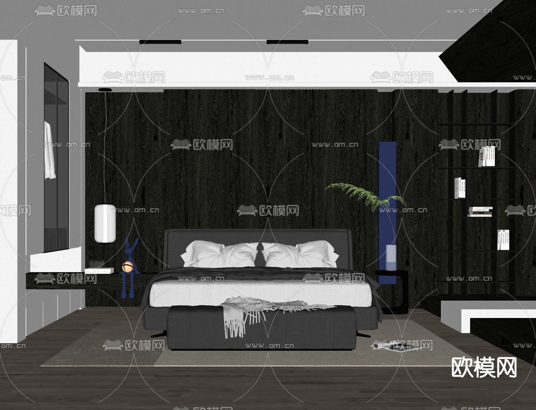 Minotti 现代卧室主人房su模型下载（渲染图2）