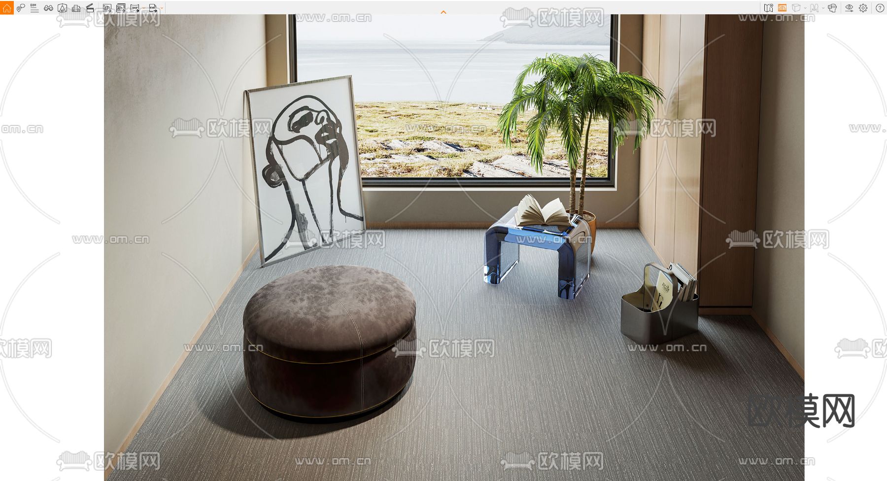 cassina 现代圆形脚踏su模型下载（渲染图2）