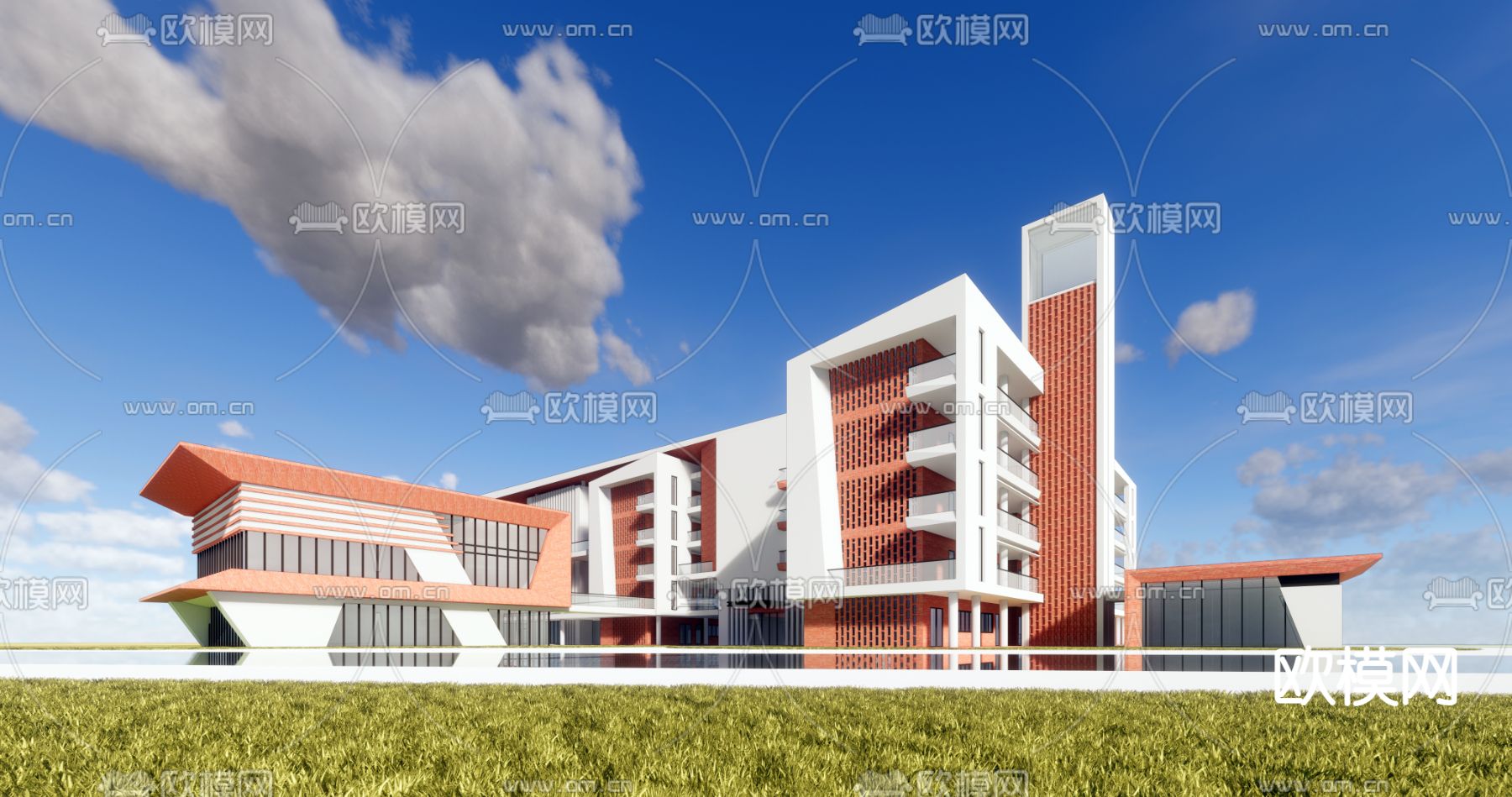 现代学校建筑外观su模型下载_ID12091425_sketchup模型下载-欧模网