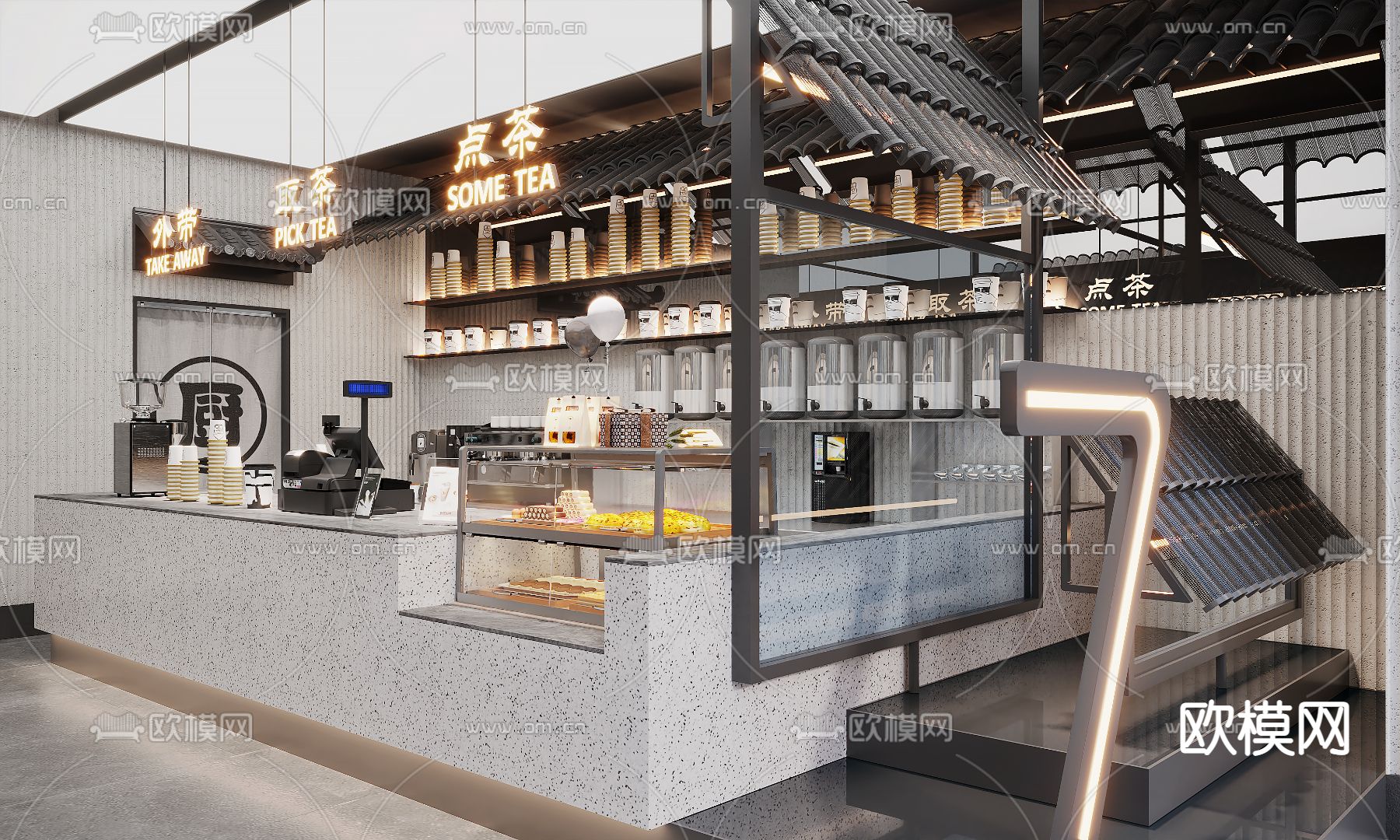 新中式甜品面包店3d模型下载（渲染图2）