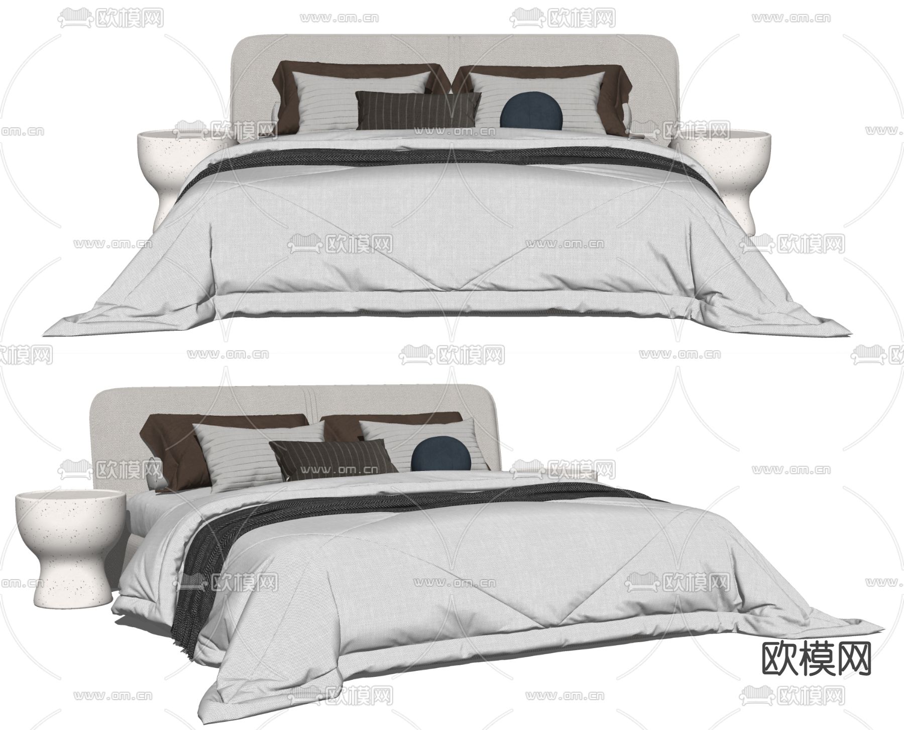 现代白色双人床su模型