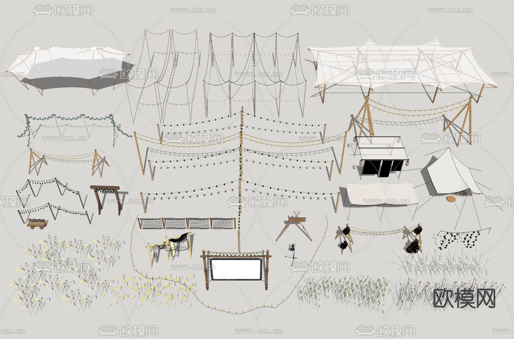 现代户外露营氛围灯su模型下载