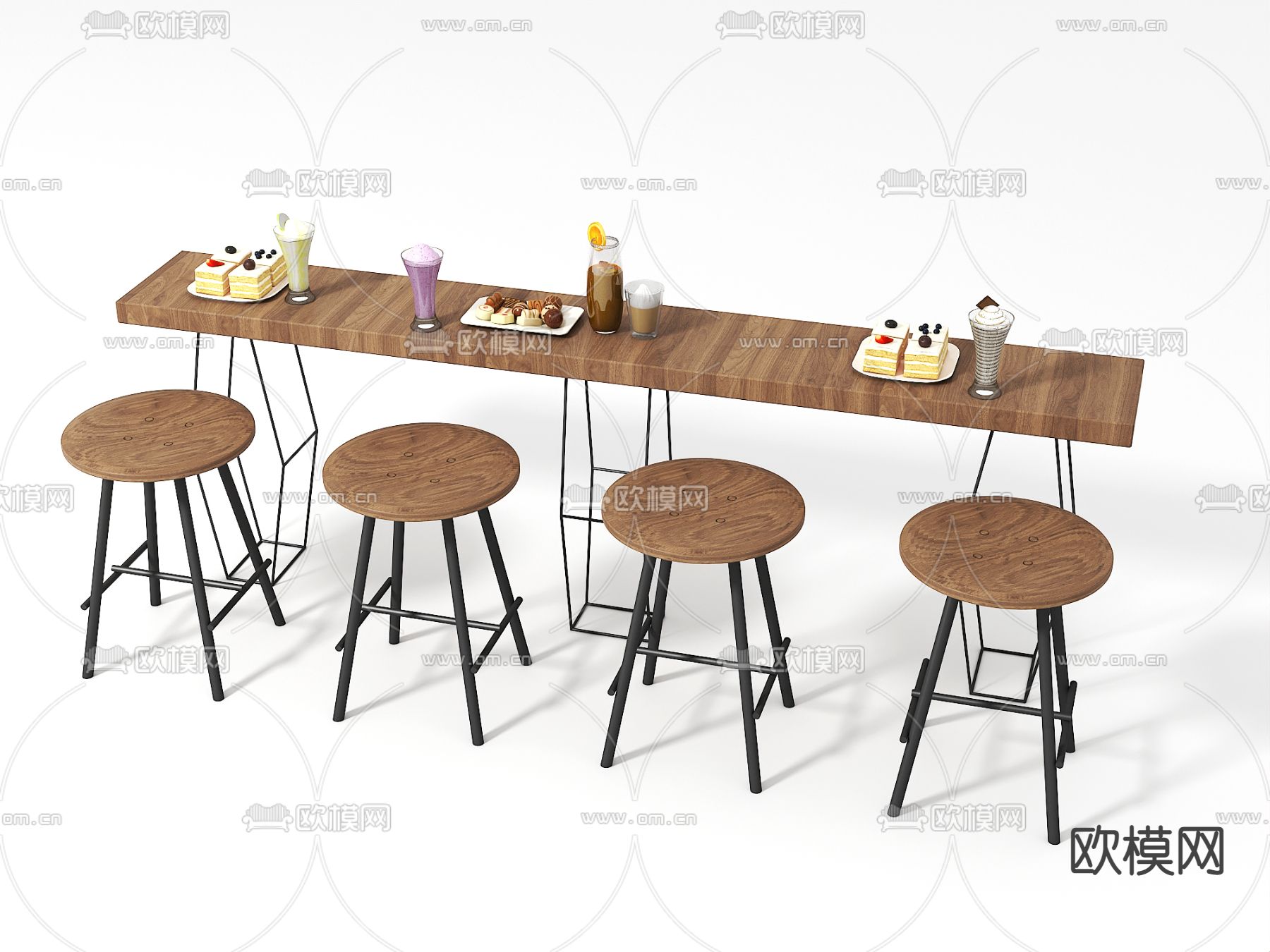 北欧长条形吧台免费3d模型下载