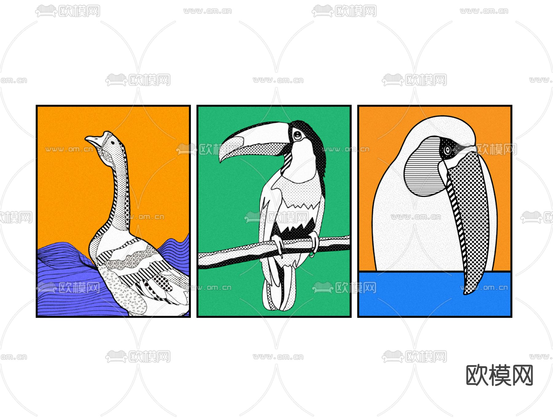 现代极简动物装饰画su模型下载