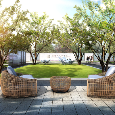 小区公园藤编桌椅休息区psd