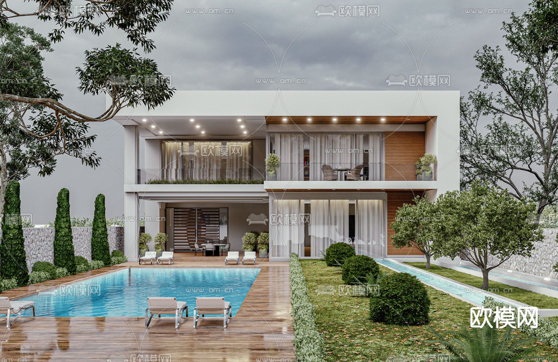 现代别墅外观su模型下载（渲染图2）