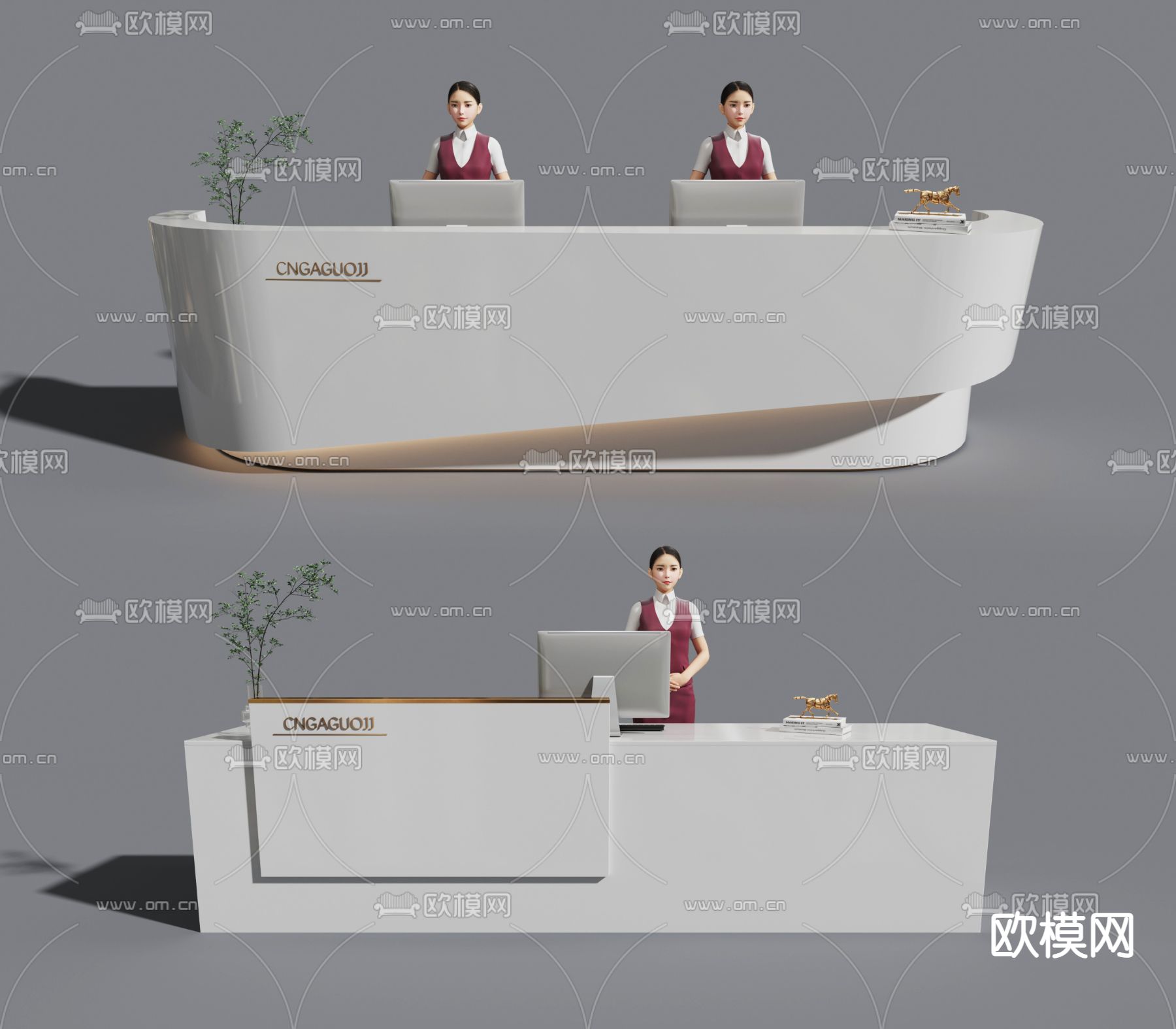 现代前台接待台吧台3d模型下载