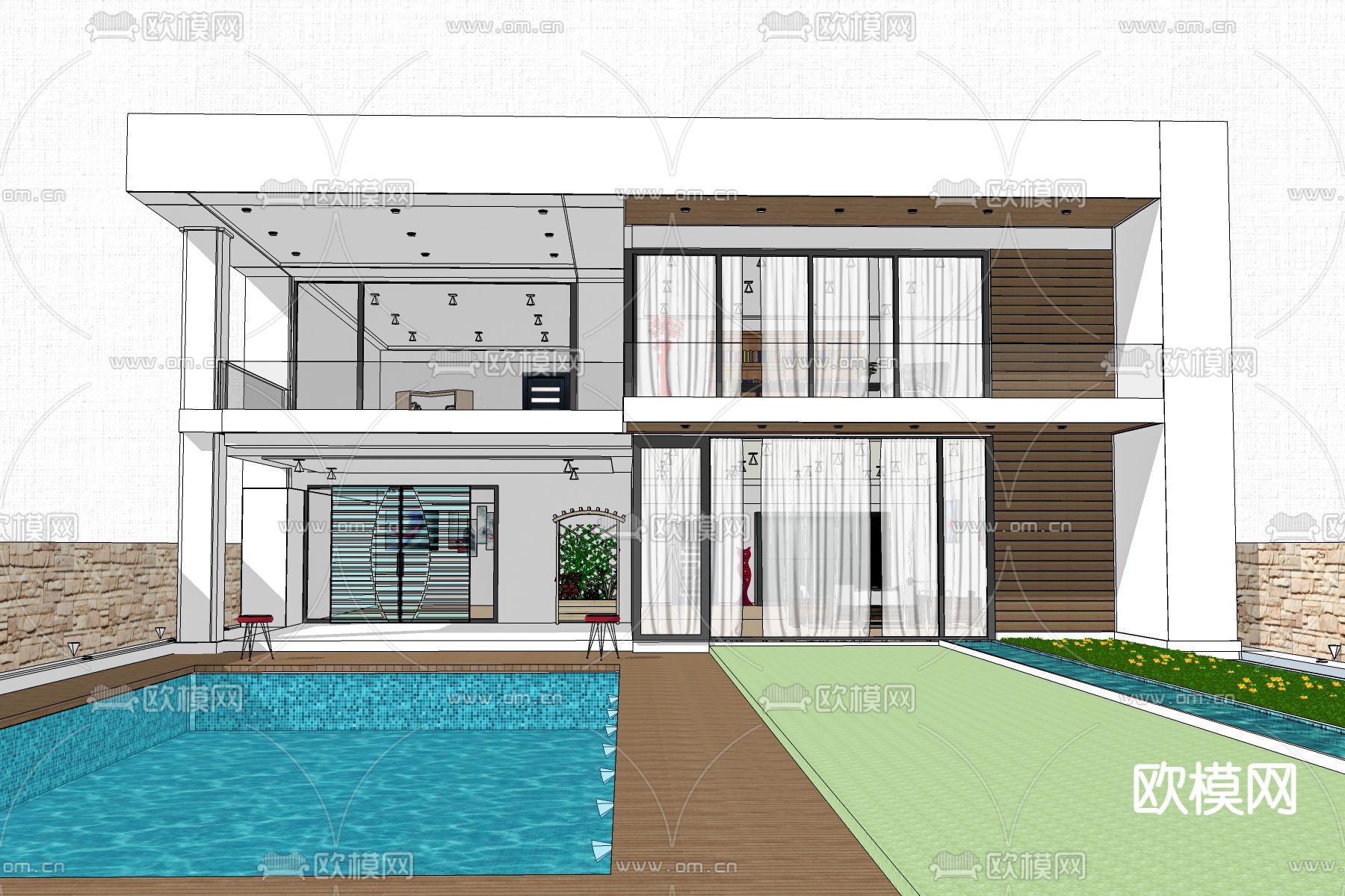 现代别墅外观su模型下载（渲染图4）