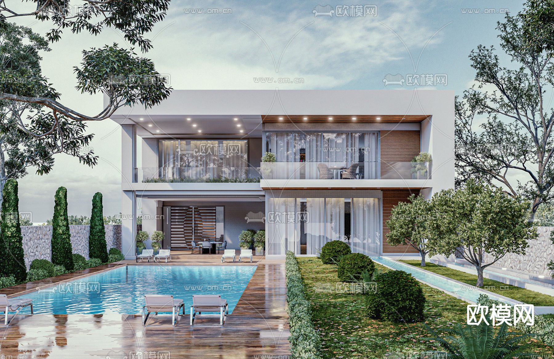 现代别墅外观su模型下载（渲染图1）