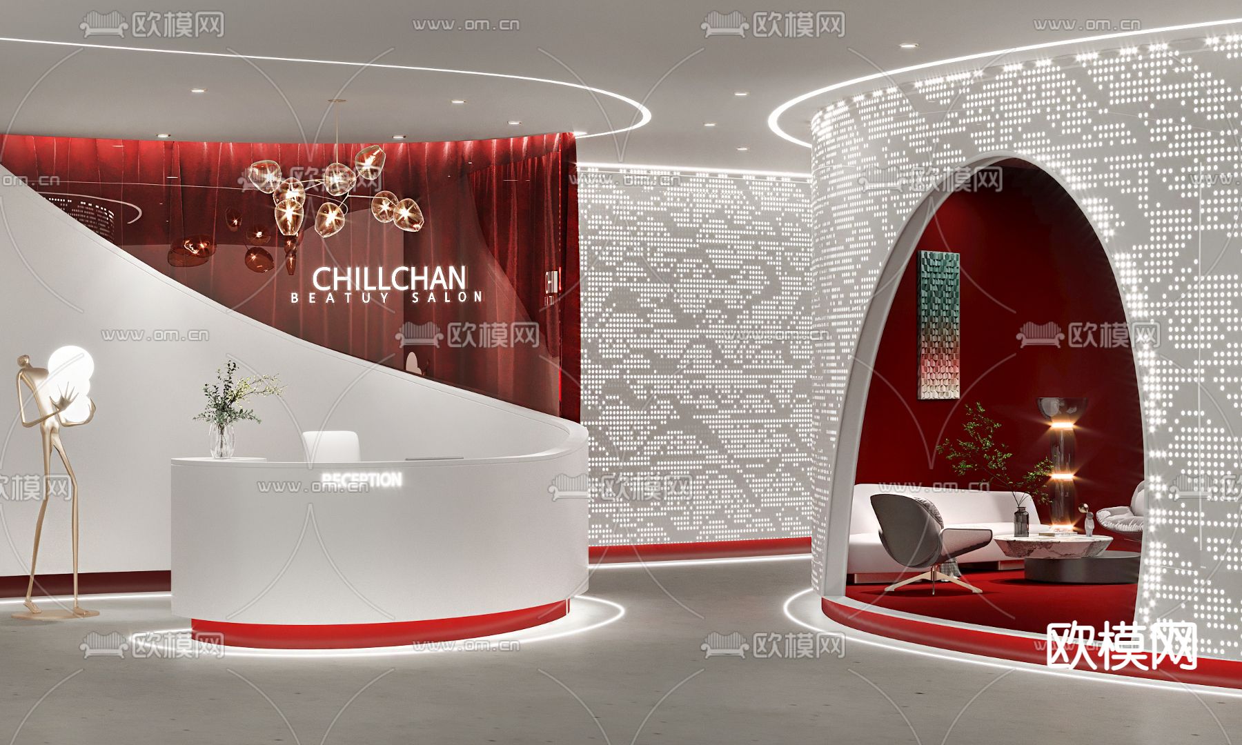 现代美容院前台3d模型下载