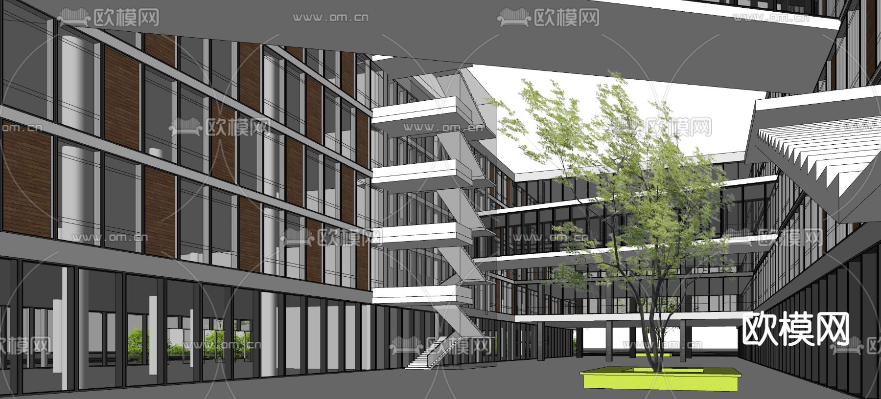 现代产业园建筑外观su模型